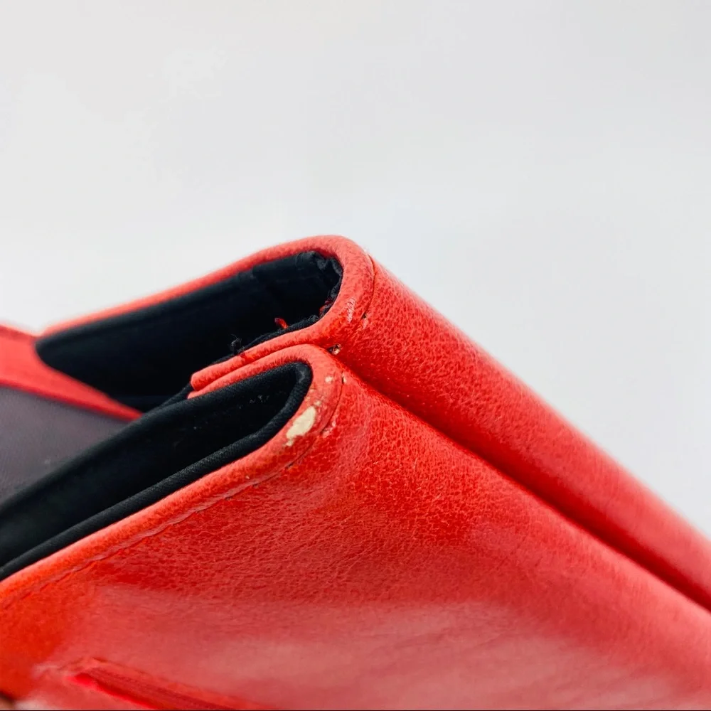 Tahari‎ Red Faux Leather Trifold Wallet RFID Identity Protect Snap Closure